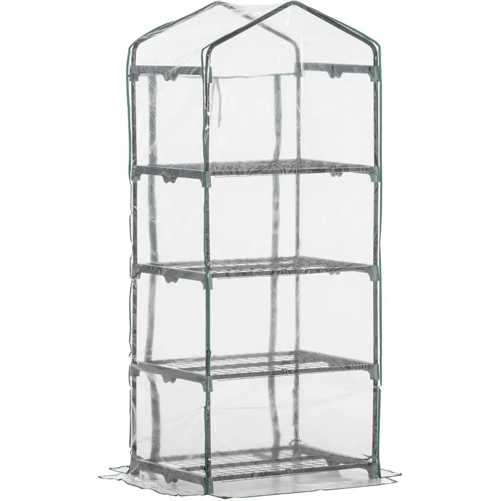 Folien Gewächshaus Treibhaus Tomatenhaus Pflanzenhaus Frühbeet 4 Regalfächer Transparent 70 x 50 x 160 cm