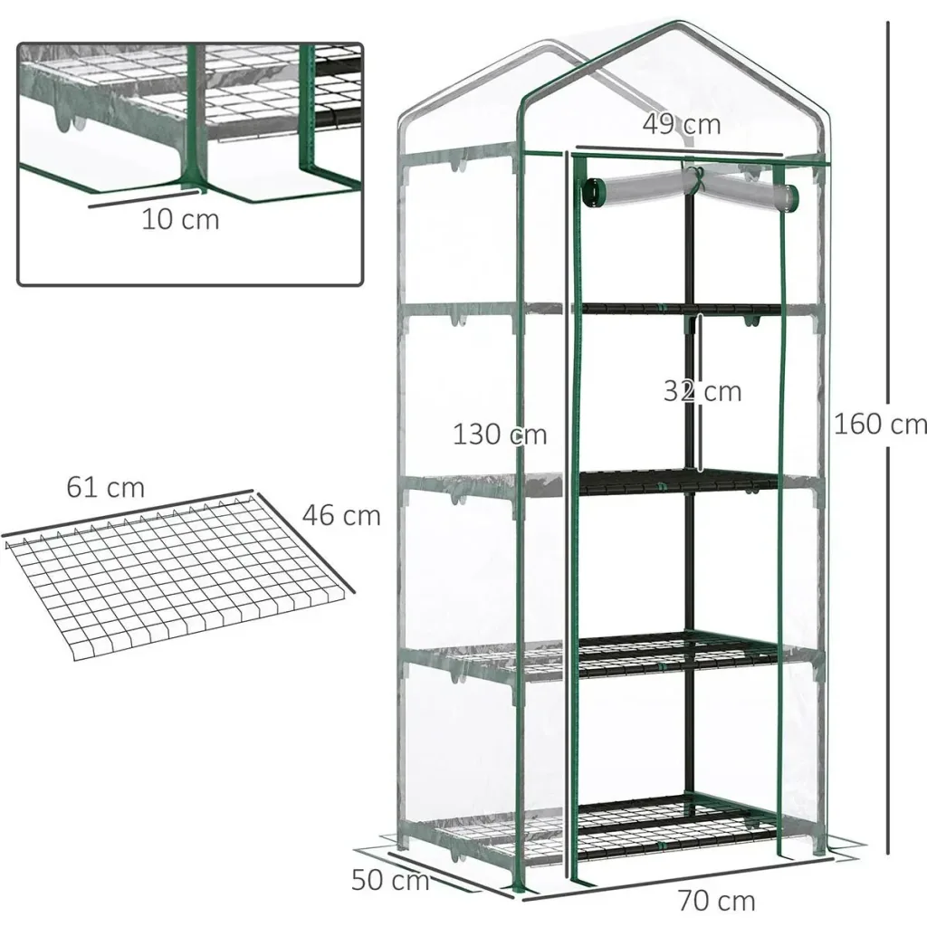 Folien Gewächshaus Treibhaus Tomatenhaus Pflanzenhaus Frühbeet 4 Regalfächer Transparent 70 x 50 x 160 cm