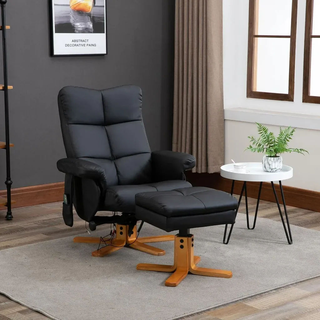 Massagesessel mit Fußhocker Relaxsessel Fernsehsessel TV Sessel 145°-Neigung Kunstleder Schwarz 80 x 86 x 99 cm