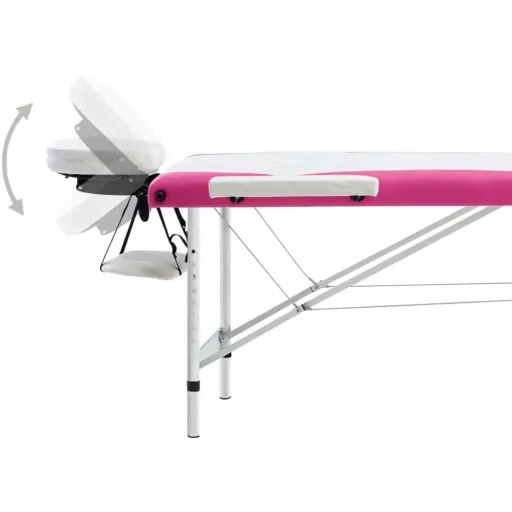 Klappbarer Massagetisch mit 3 Zonen Aluminium weiß und rosa