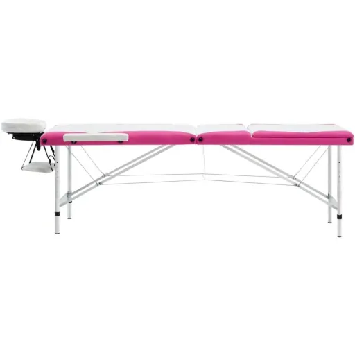 Klappbarer Massagetisch mit 3 Zonen Aluminium weiß und rosa