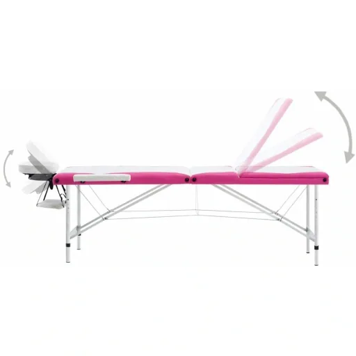Klappbarer Massagetisch mit 3 Zonen Aluminium weiß und rosa