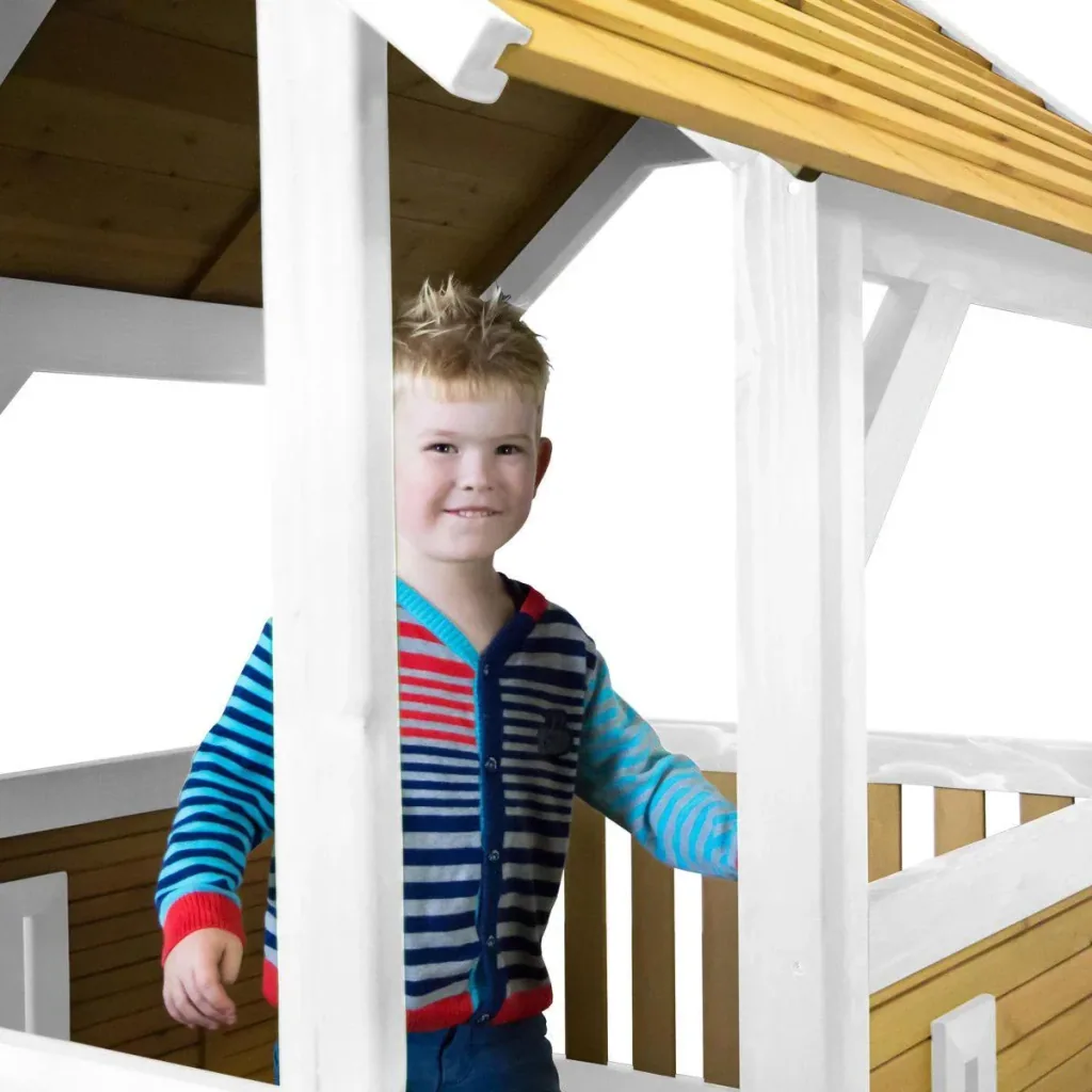 Dory Spielturm Braun/Weiß - Lindgrüne Rutsche