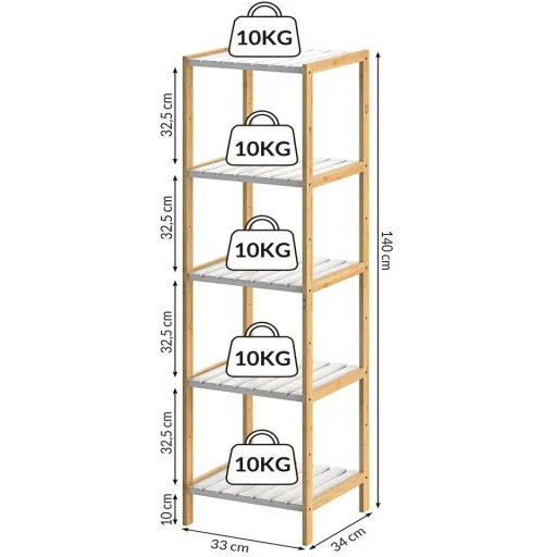 Schrank mit 5 Einlegeböden - Bambus weiß - 140x33x34 cm