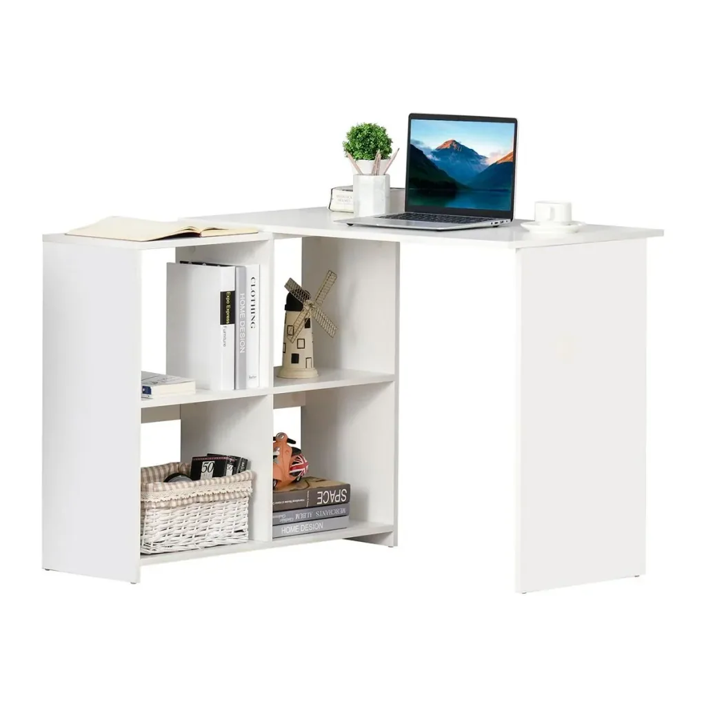 Eckschreibtisch Schreibtisch L-förmiger Schreibtisch Computertisch PC Laptop-Spieltisch Winkel Staufach Büro Weiß 100 x