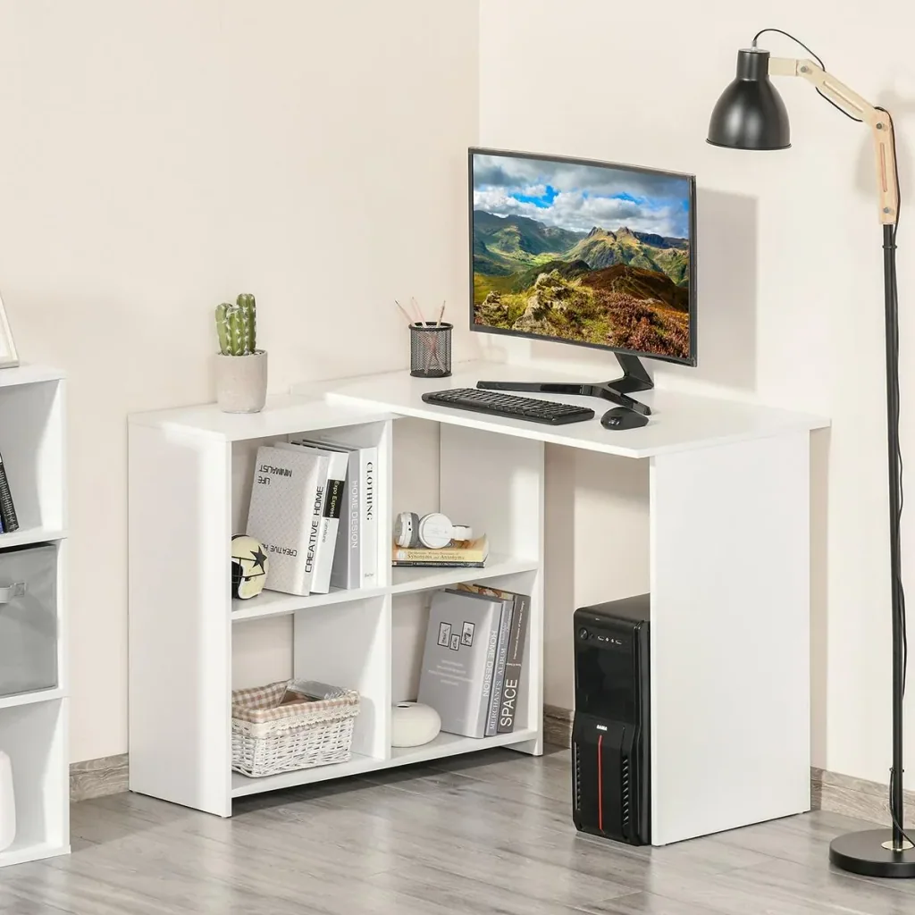 Eckschreibtisch Schreibtisch L-förmiger Schreibtisch Computertisch PC Laptop-Spieltisch Winkel Staufach Büro Weiß 100 x