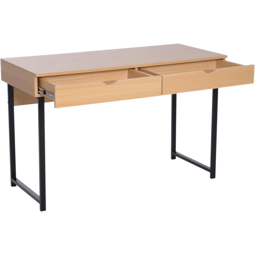 Schreibtisch PC-Tisch Computertisch mit 2 Schubladen Holz + Metall Natur 120 x 52 x 76,2 cm