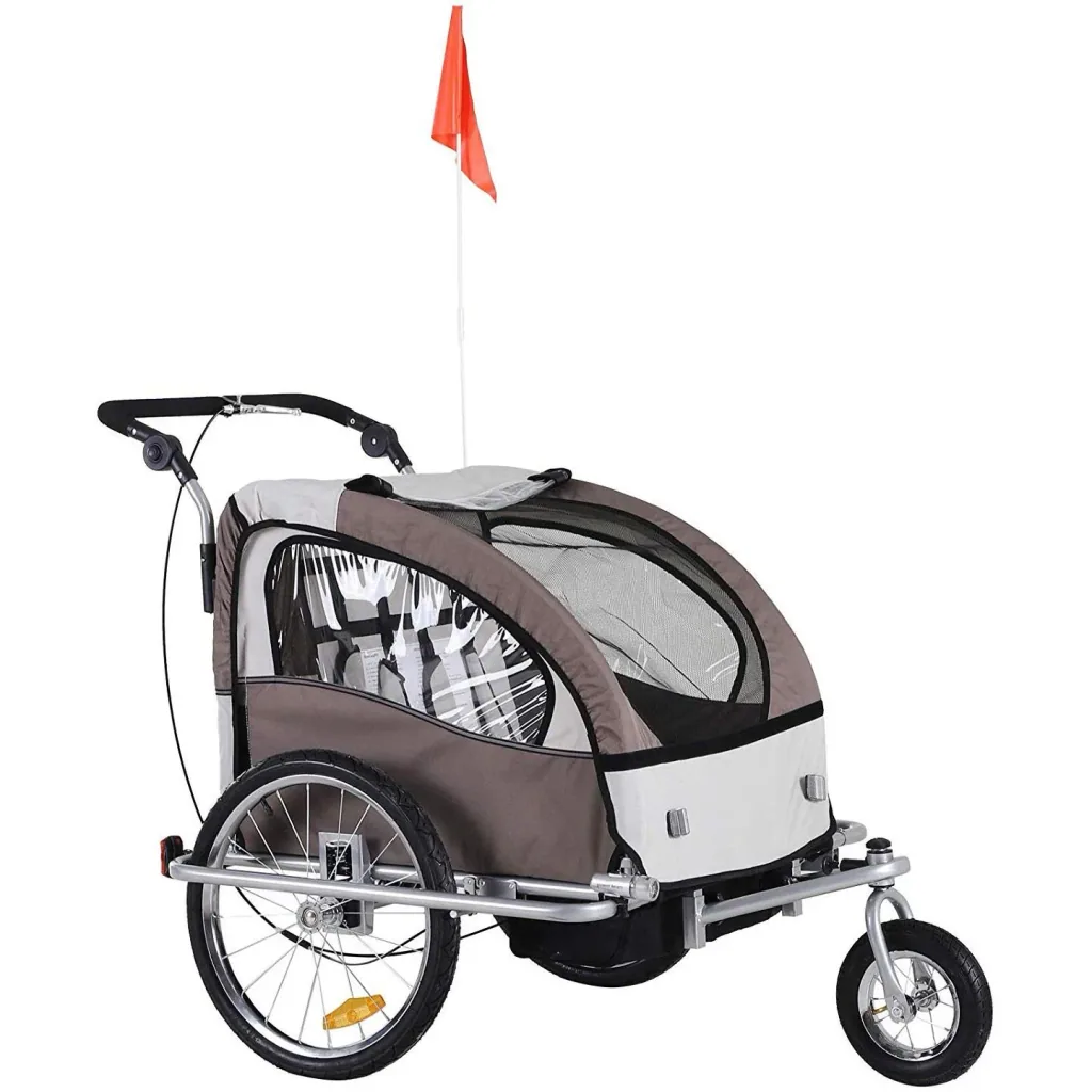 Kinderanhänger 2 in 1 Fahrradanhänger Jogger 360° kaffebraun-weiß