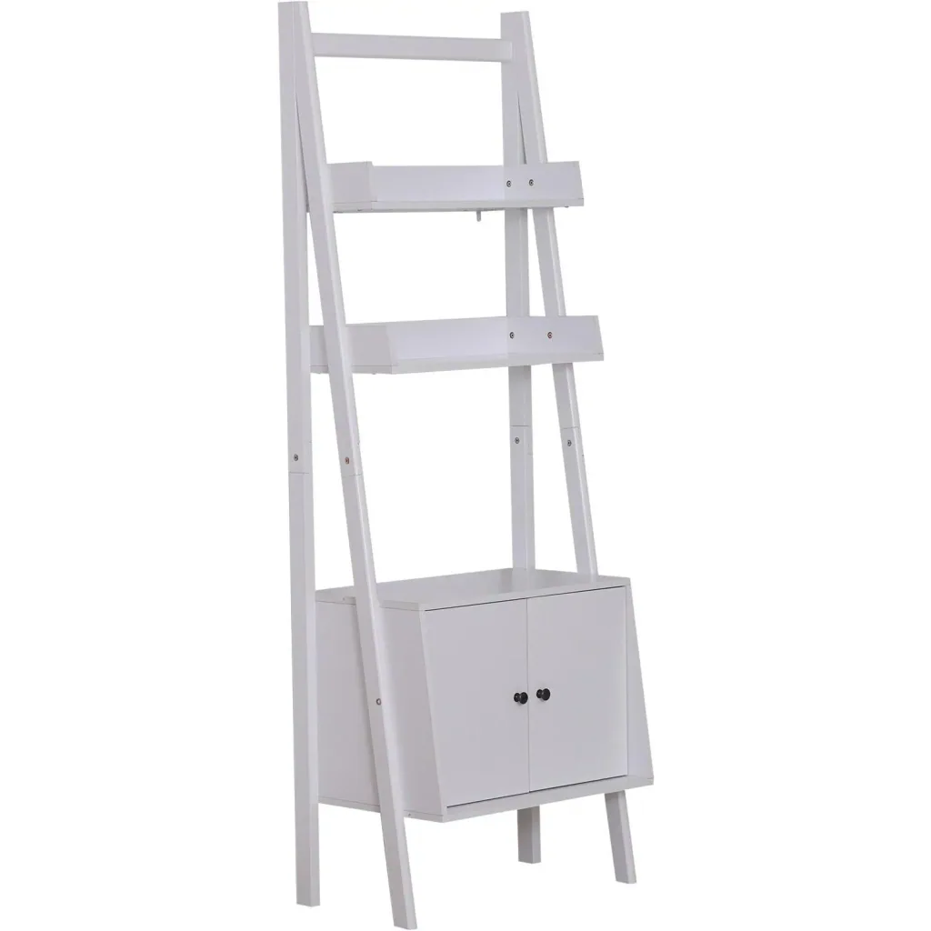 Standregal Stufenregal Bücherregal Leiterregal mit Schrank 3 x Fach 1 x Schrank Holz Weiß 65 x 40 x 180 cm