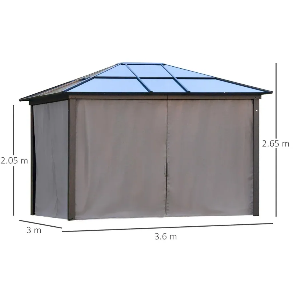 Luxus Pavillon Gartenpavillon Alu Partyzelt Gartenzelt mit lichtdurchlässigem PC Dach Dunkelgrau+Schwarz 300 x 360 x 265