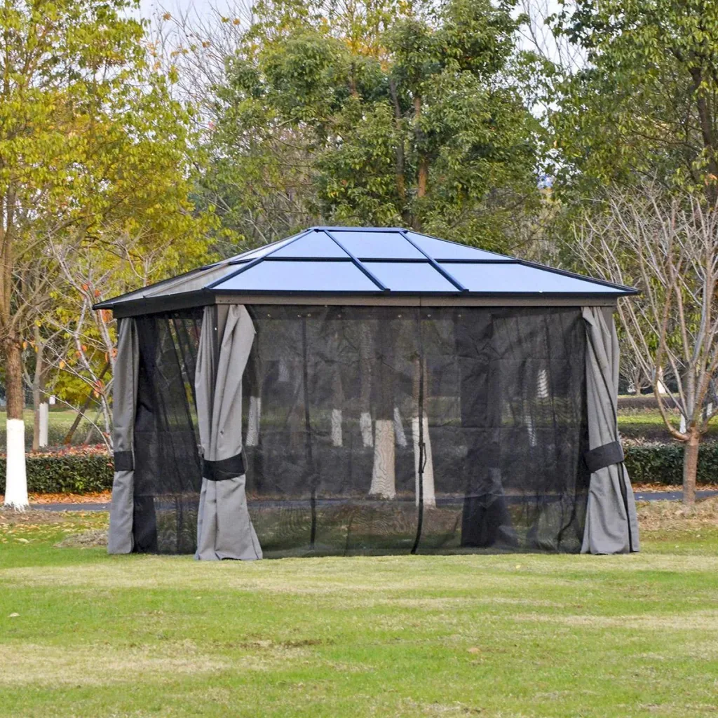 Luxus Pavillon Gartenpavillon Alu Partyzelt Gartenzelt mit lichtdurchlässigem PC Dach Dunkelgrau+Schwarz 300 x 360 x 265