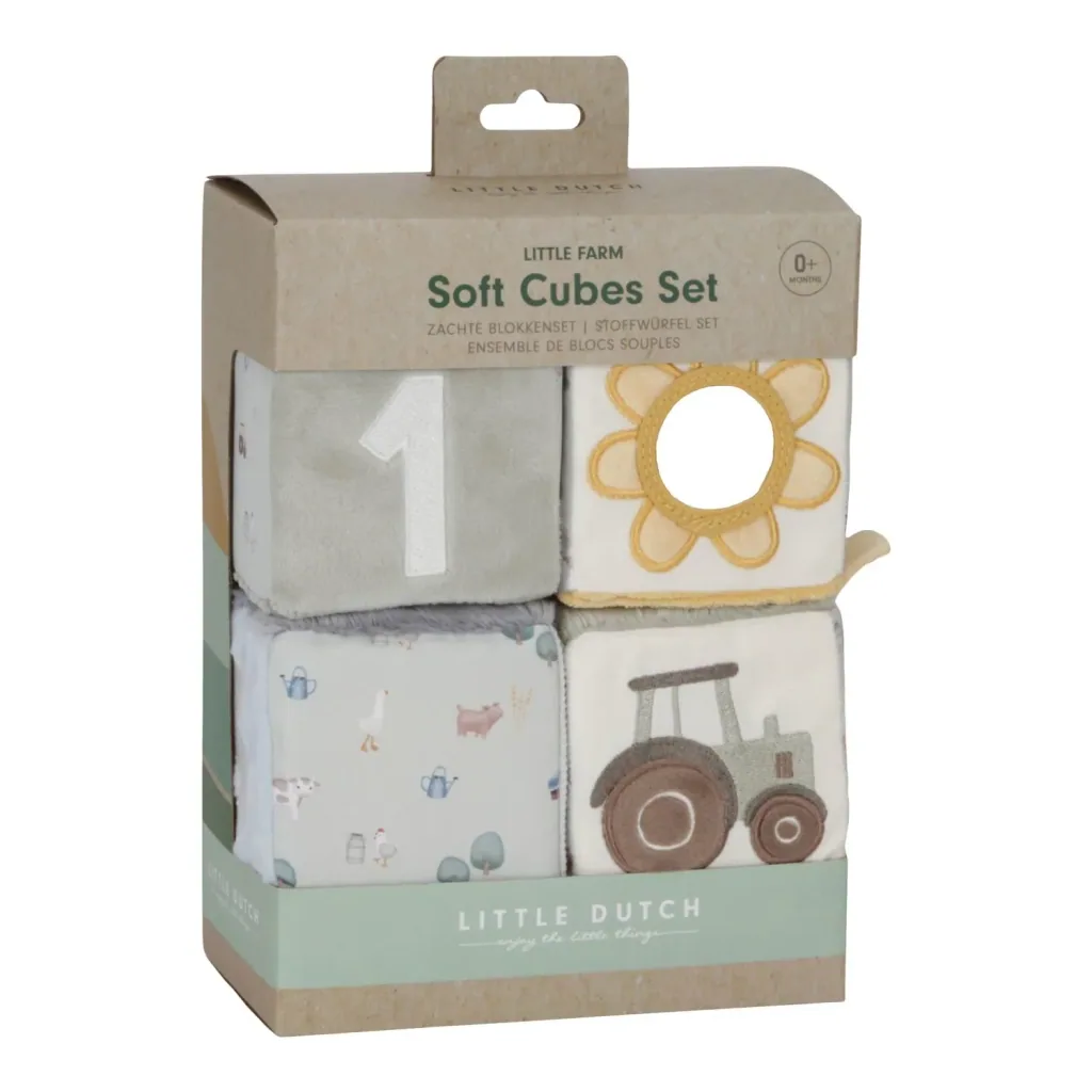 Little Dutch Stoffwürfel Little Farm - Aktivitätsblöcke: 4er Set für Babys & Kleinkinder