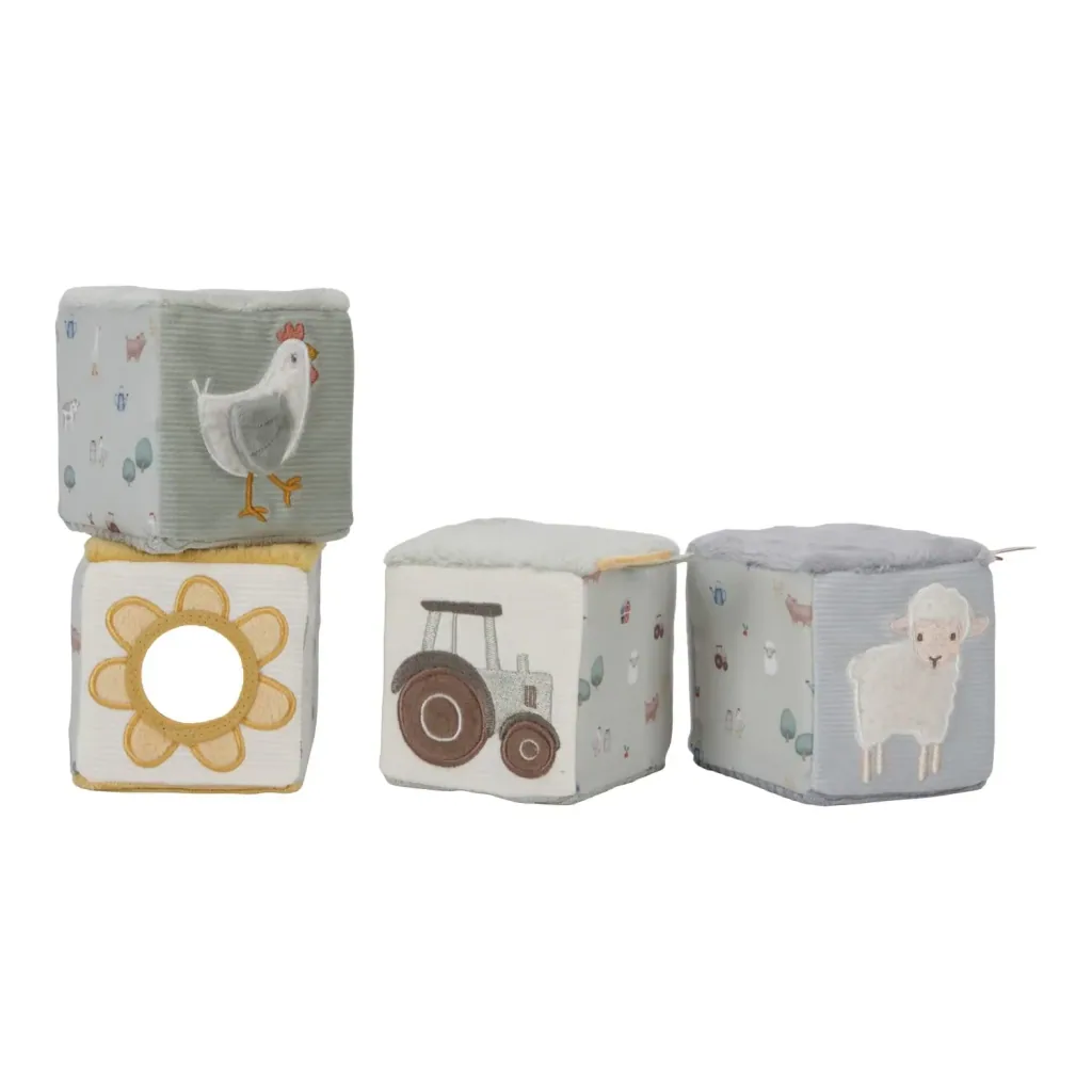 Little Dutch Stoffwürfel Little Farm - Aktivitätsblöcke: 4er Set für Babys & Kleinkinder