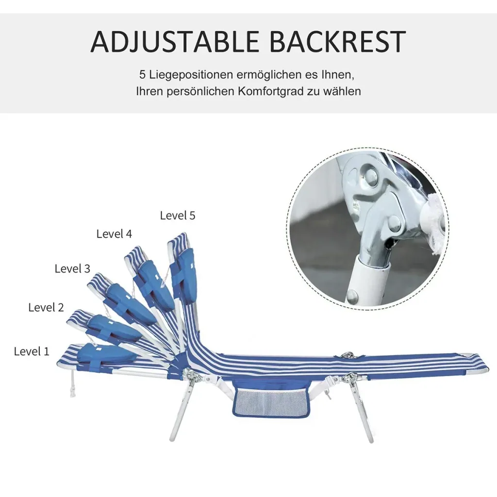 2er-Set Sonnenliege Gartenliege mit Leseöffnung 5-stufig einstellbar Gartenmöbel PVC-Gewebe+Metall Blau+Weiß 182 x 55 x