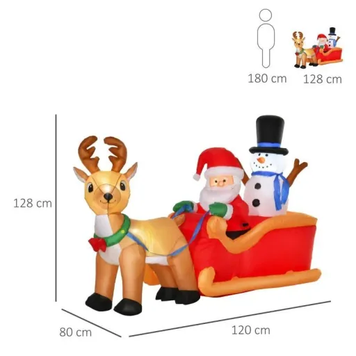 Aufblasbarer Weihnachtsmann auf Schlitten mit Schneemann Weihnachtsdekoration LED wetterfest Polyester 200 x 80 x 128 cm