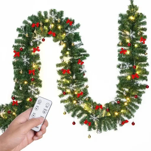 Girlande Weihnachtskranz 5m mit 80 LED's inkl. Dekoration für drinnen/außen