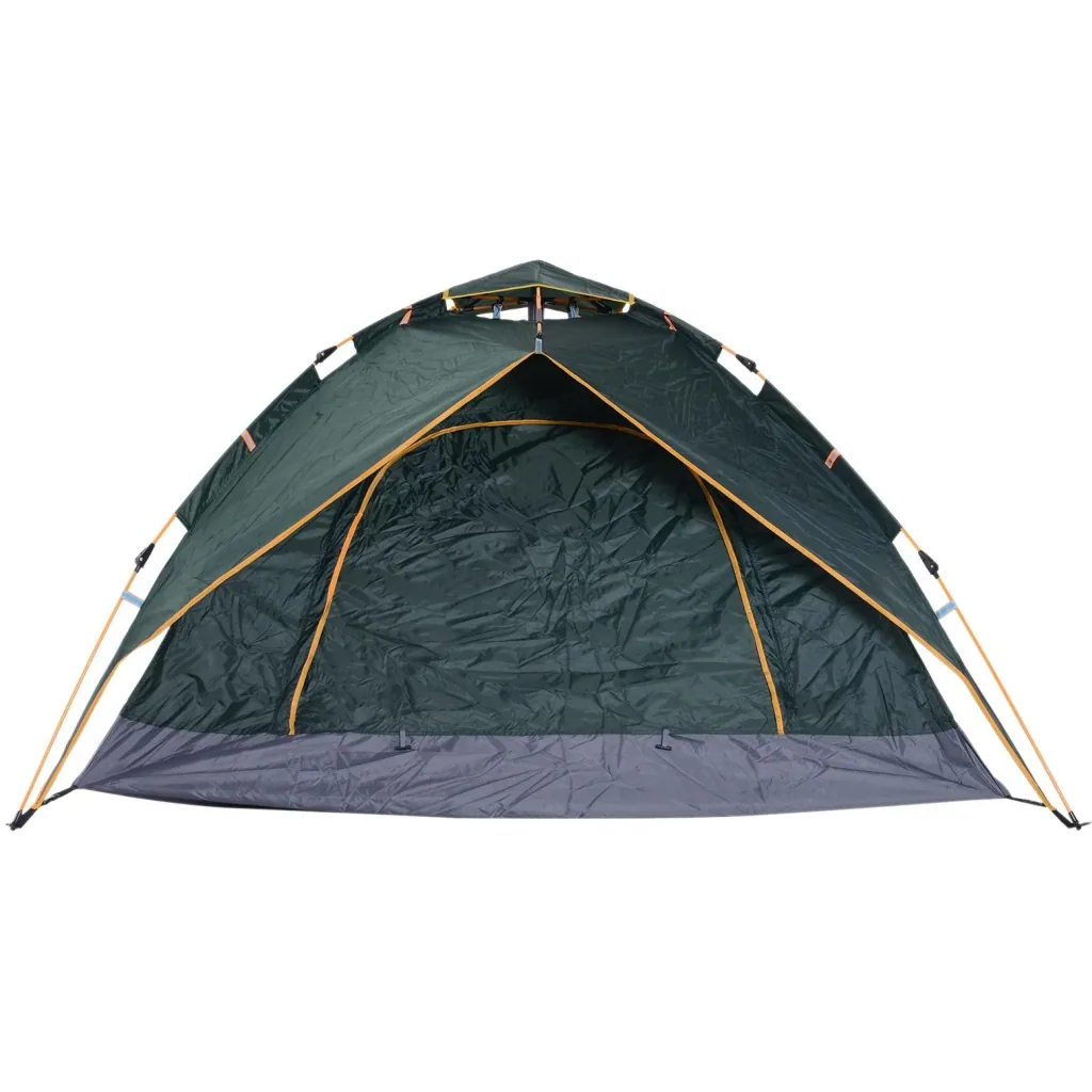 Doppelzelt Campingzelt Quick-Up-Zelt 2 Erwachsene + 1 Kind wasserdicht Tragetasche 2 Türen Dunkelgrün 210 x 210 x 140 cm