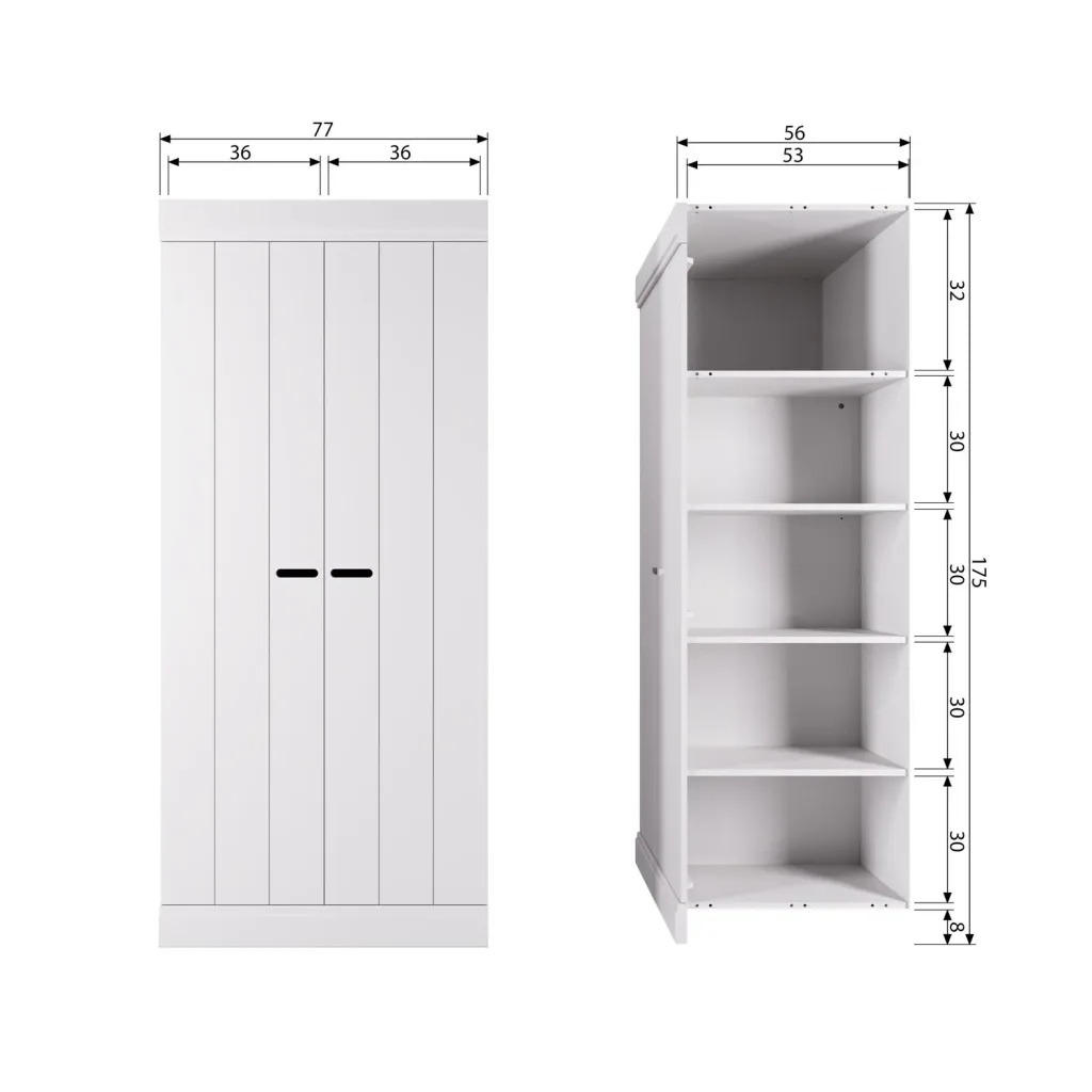 WOOOD - Schrank Connect, 2-türig, Kiefer, weiss, 175x77x56 cm