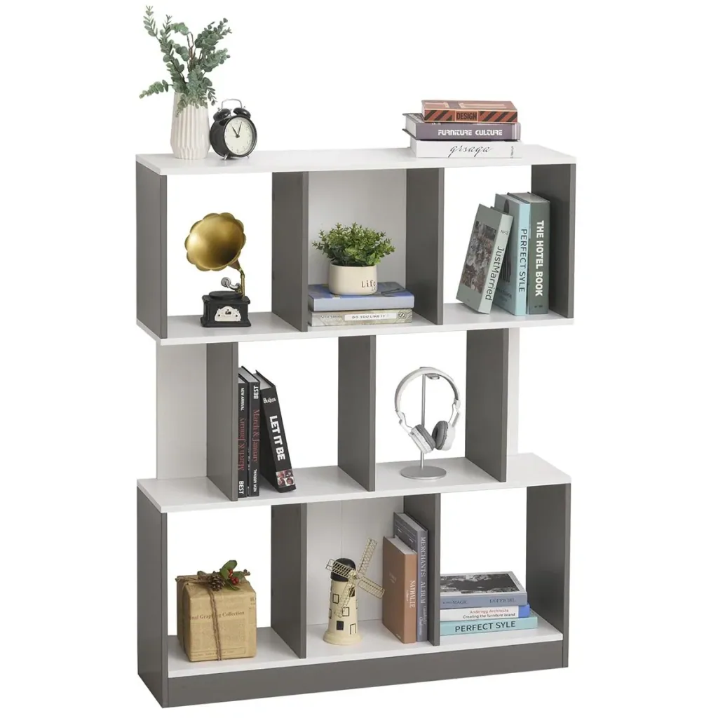 Bücherregal Standregal Büroregal Aktenregal für Büro Wohnzimmer Arbeitszimmer Spanplatte Grau+Weiß 100 x 24 x 124 cm