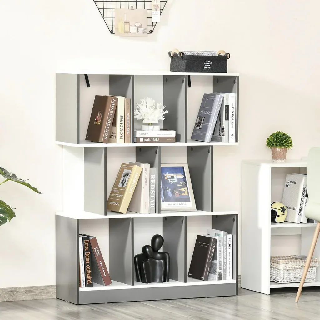 Bücherregal Standregal Büroregal Aktenregal für Büro Wohnzimmer Arbeitszimmer Spanplatte Grau+Weiß 100 x 24 x 124 cm