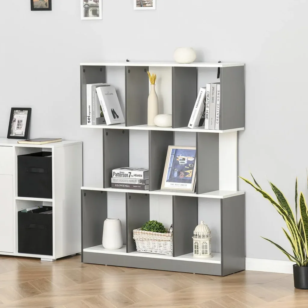 Bücherregal Standregal Büroregal Aktenregal für Büro Wohnzimmer Arbeitszimmer Spanplatte Grau+Weiß 100 x 24 x 124 cm