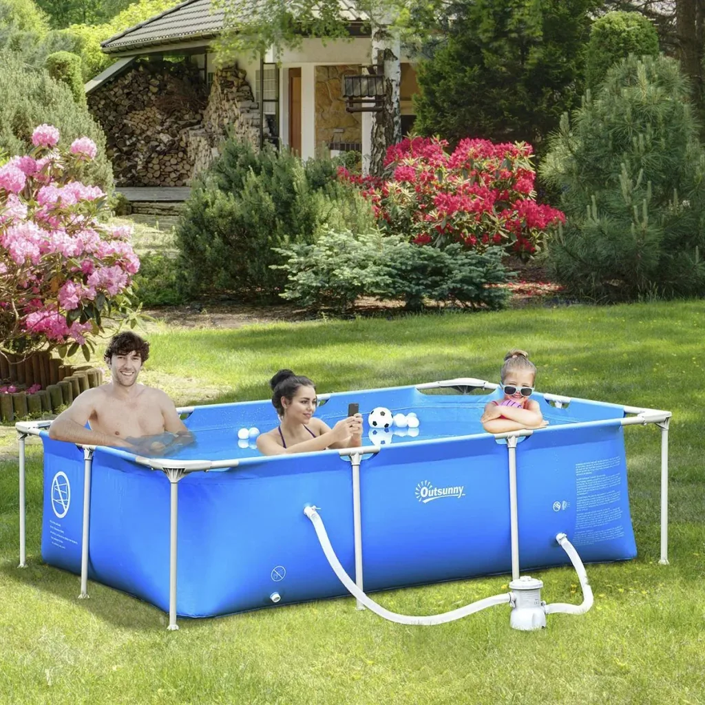 Rahmenpool mit Schlauch Draht Swimmingpool Schwimmbad Ablassventil für sauberen Wasser 1000D PVC Stahl Blau 252 x 152 x