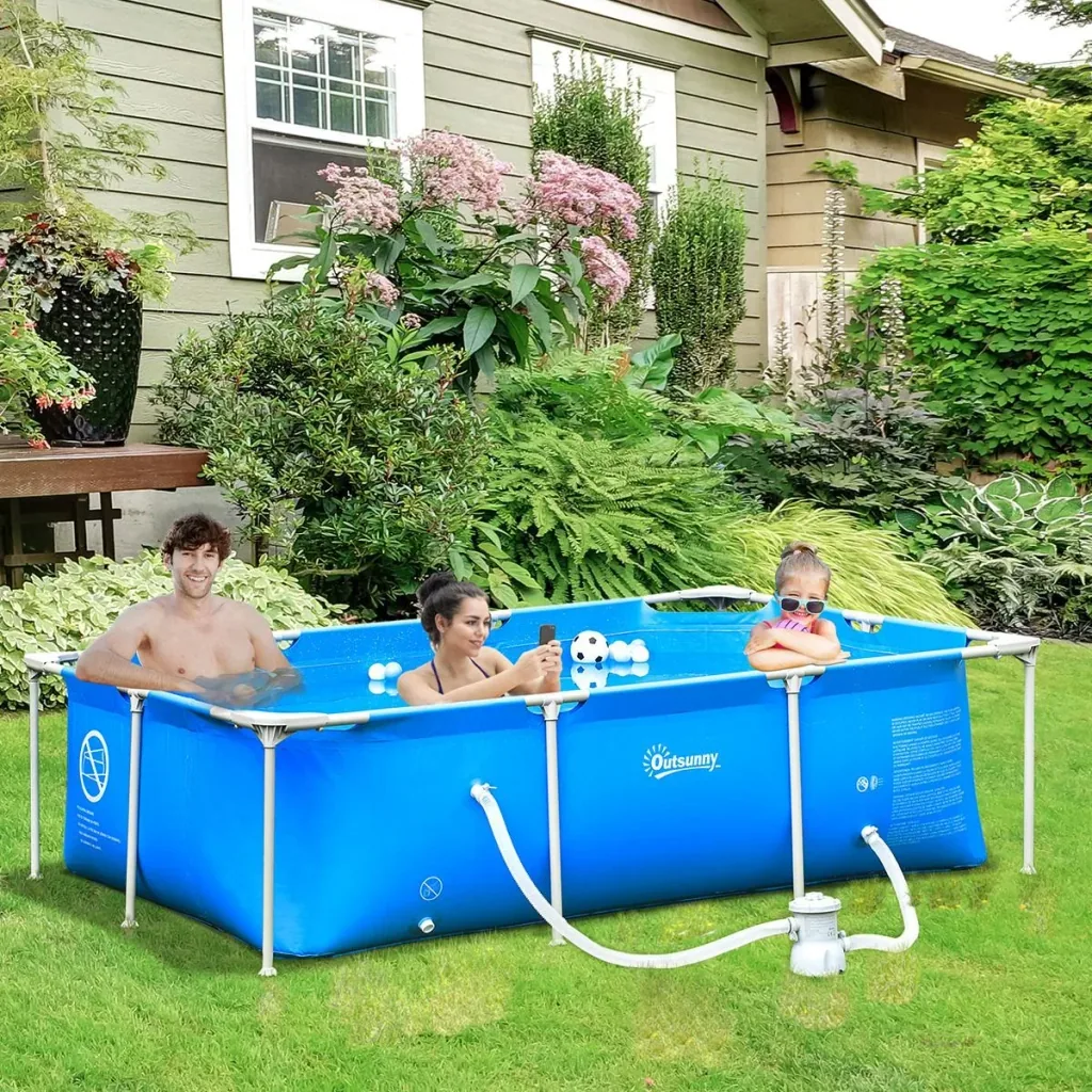 Rahmenpool mit Schlauch Draht Swimmingpool Schwimmbad Ablassventil für sauberen Wasser 1000D PVC Stahl Blau 252 x 152 x