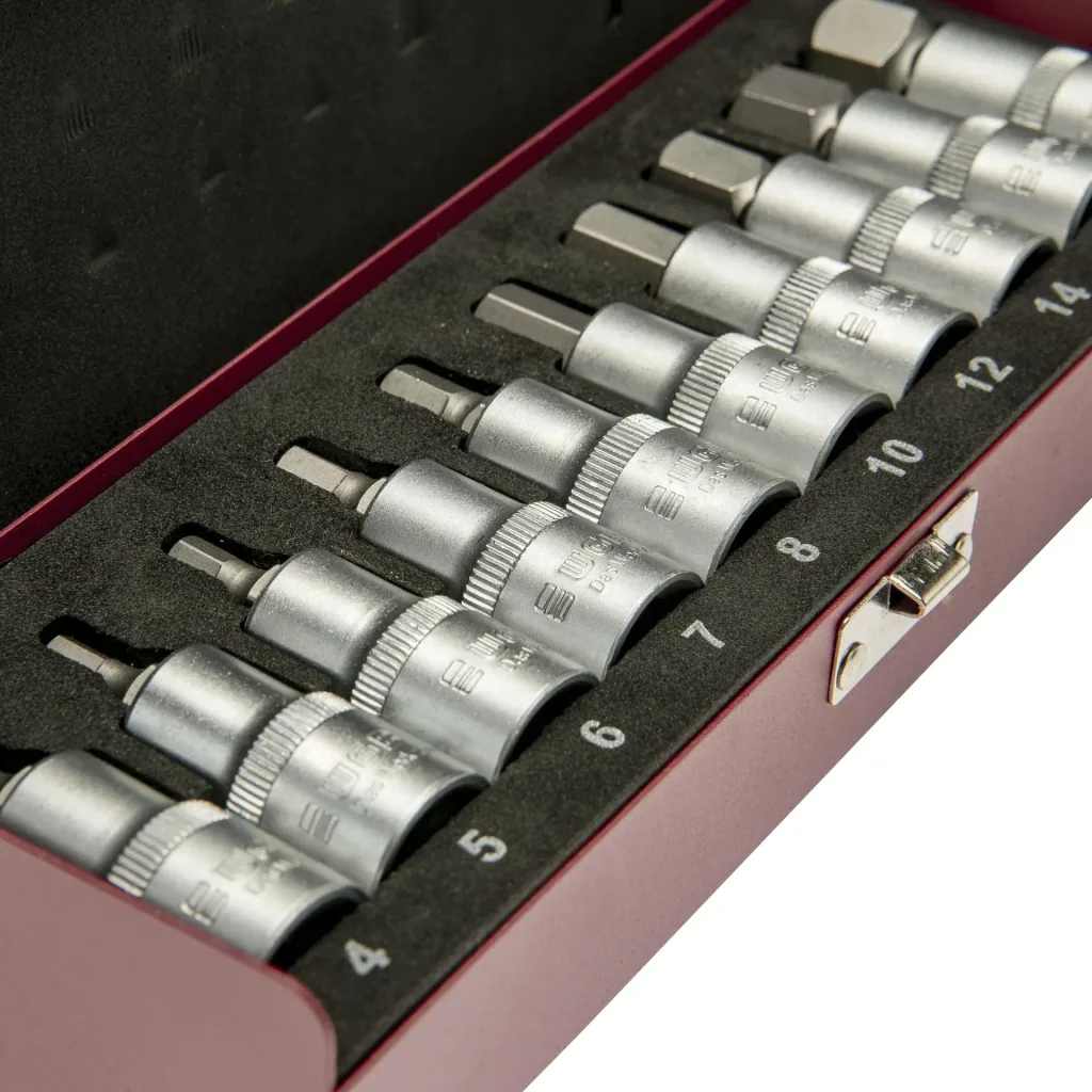 Steckschlüssel-Garnitur 1/2" mit Innensechskant-Steckschlüssel-Einsätzen, 10-teilig