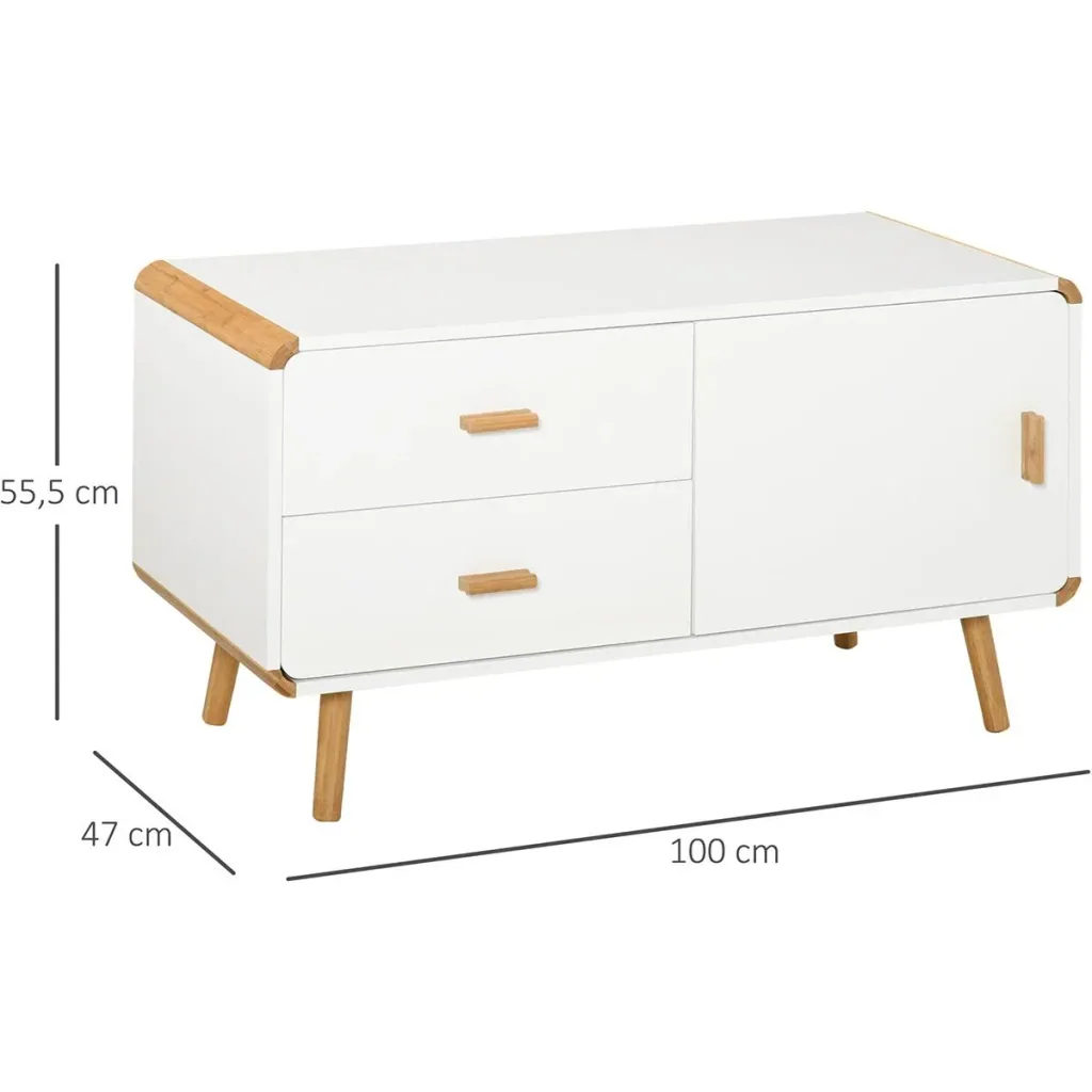 TV Schrank mit 2 Schubladen und 1 Fach Weiß+Natur