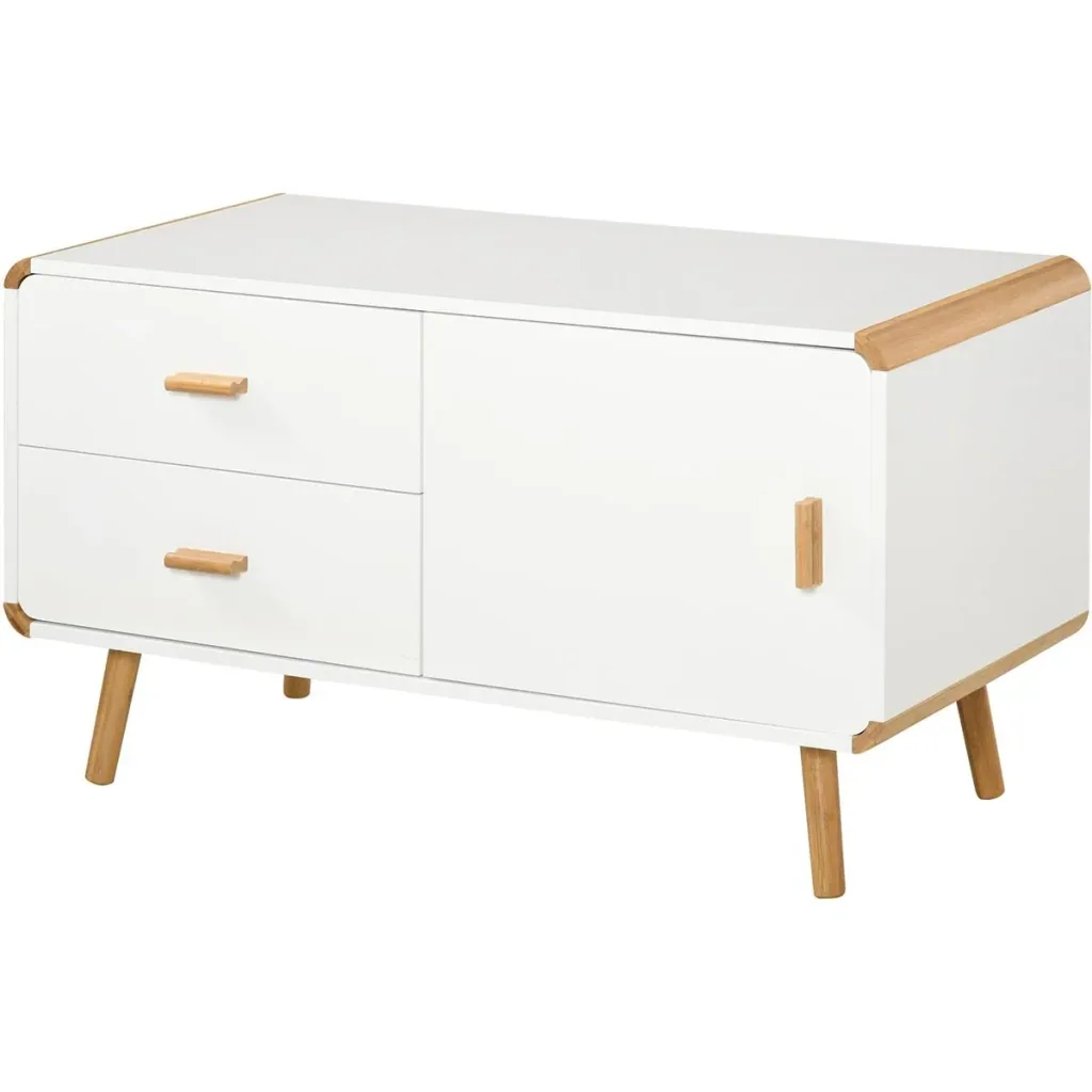 TV Schrank mit 2 Schubladen und 1 Fach Weiß+Natur