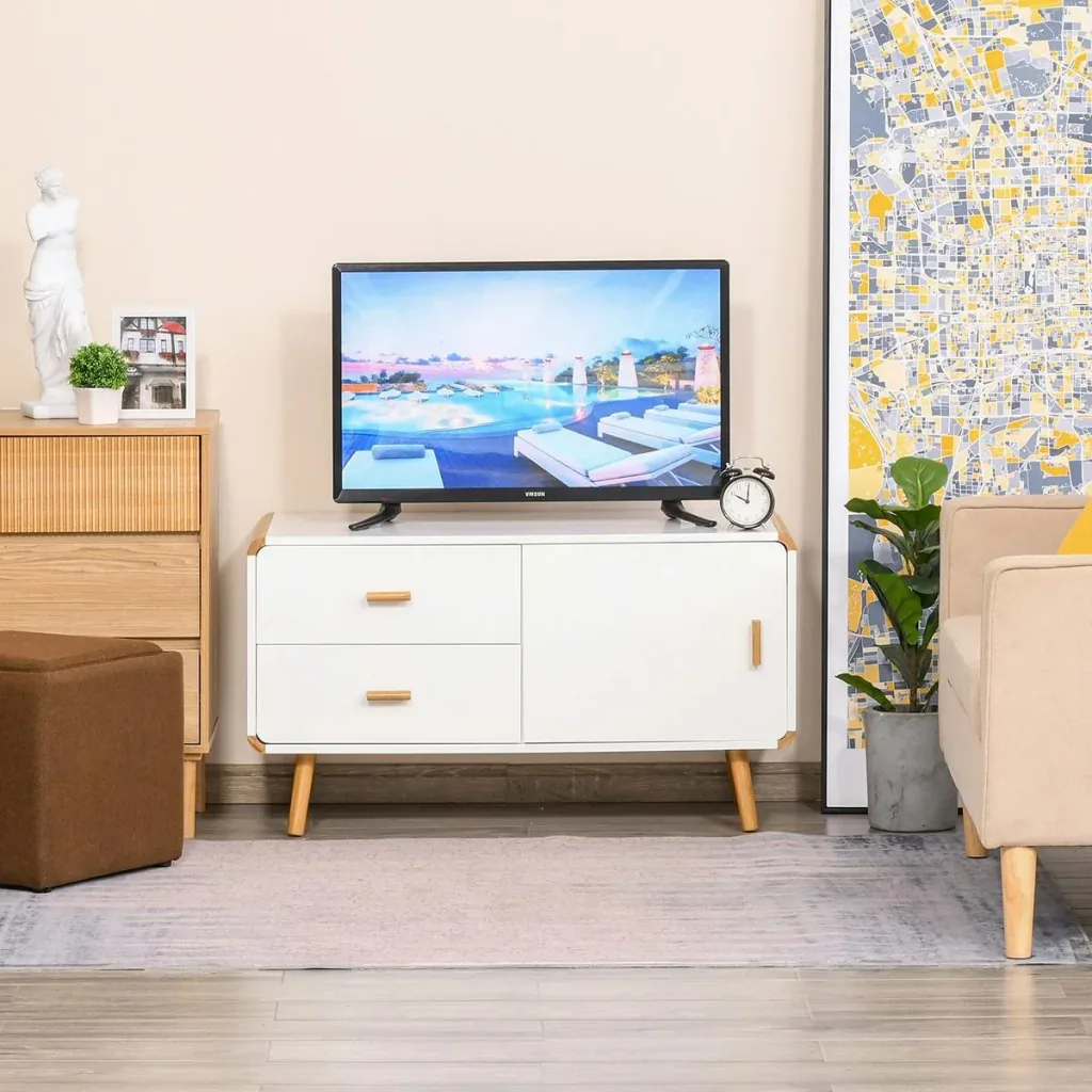 TV Schrank mit 2 Schubladen und 1 Fach Weiß+Natur