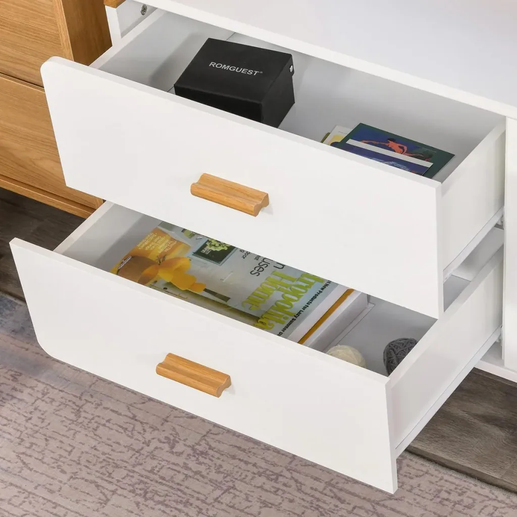TV Schrank mit 2 Schubladen und 1 Fach Weiß+Natur
