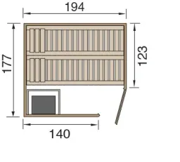 Elementsauna KIRUNA 2 Glastür mit 230V 4,5 KW BioS-Ofen