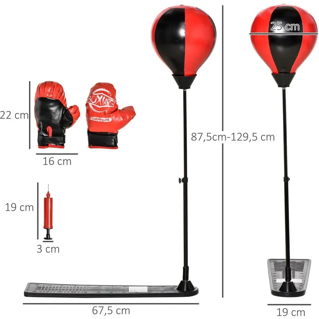 Boxset Boxstand für Kinder Punchingball Set höhenverstellbar 87,5-129,5 cm Standboxsack mit Boxhandschuhe Pumpe für Kind