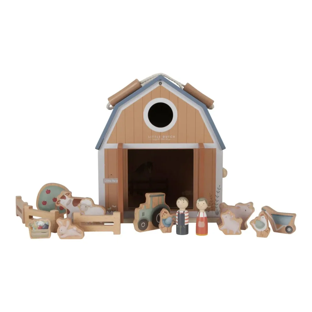 Little Dutch Puppenhaus Little Farm - Holzspielzeug mit Figuren für Kinder ab 3 Jahren