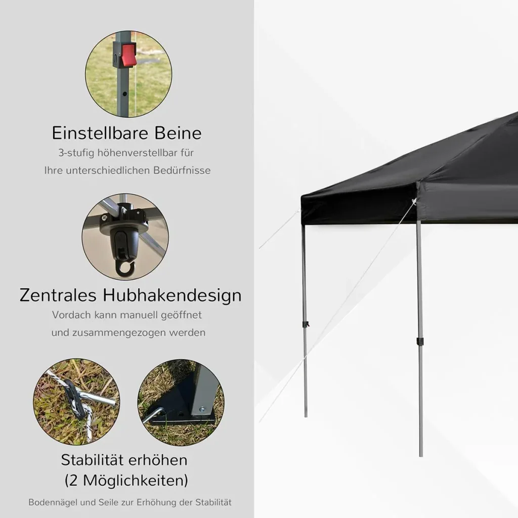 Pop-Up-Pavillon zusammenfaltbar schwarz