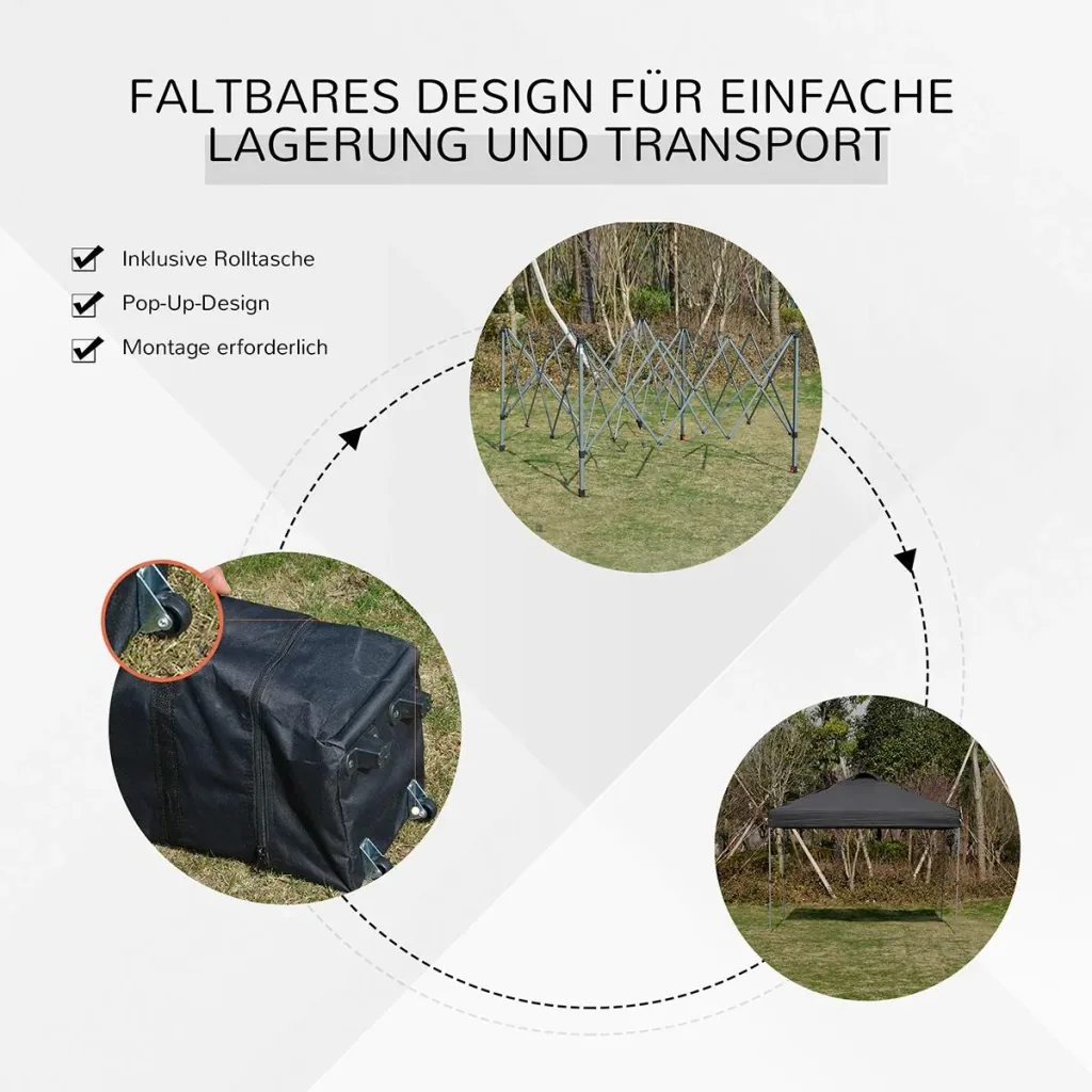 Pop-Up-Pavillon zusammenfaltbar schwarz