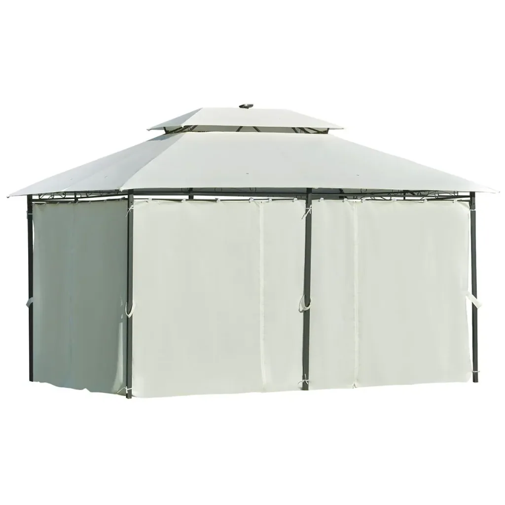 Gartenpavillon 4 x 3m Pavillon Gartenzelt Festzelt Partyzelt mit LED Licht Stahl Polyester Cremeweiß