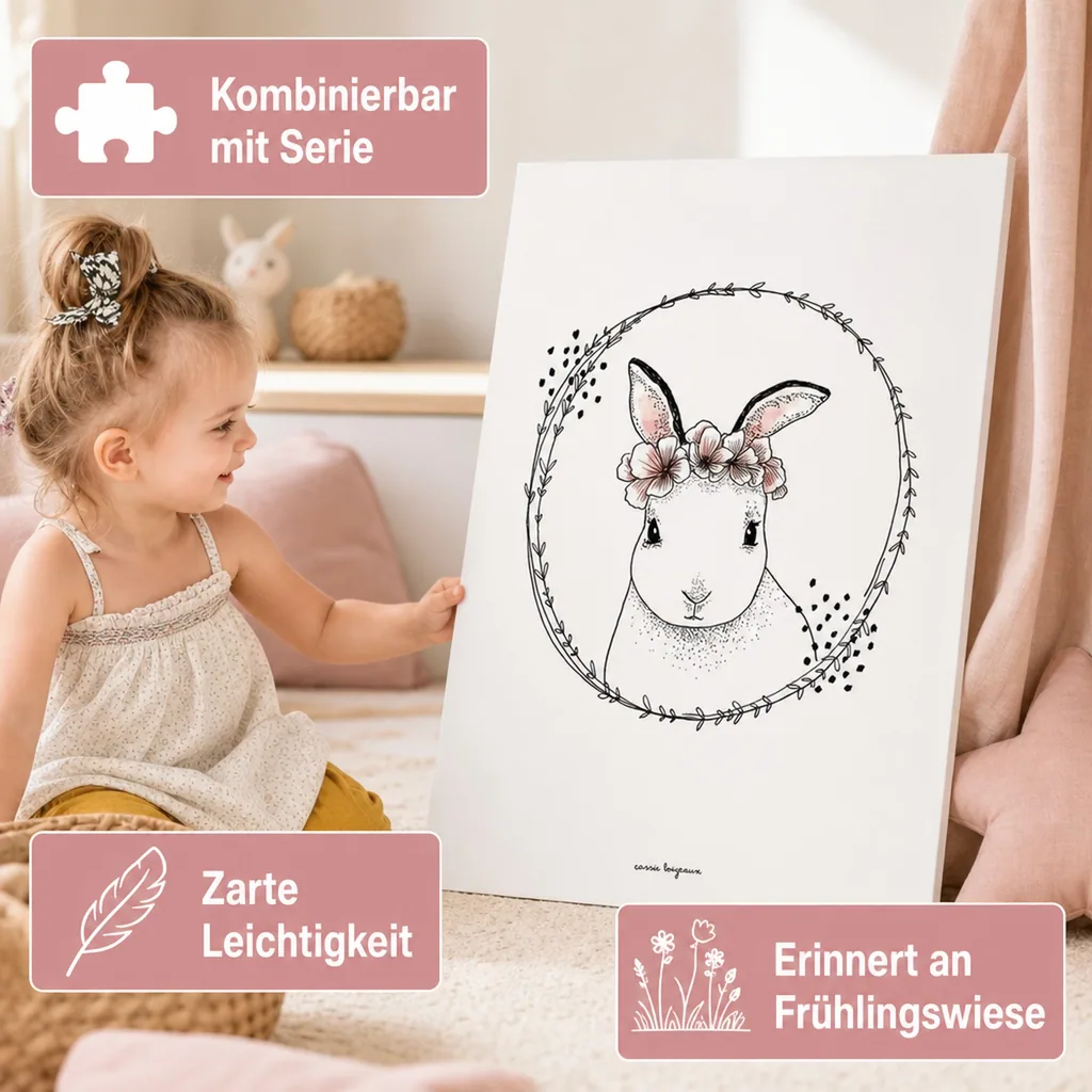Lilipinso Poster Häschen mit Blüten weiß rosa