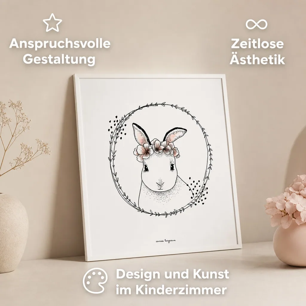 Lilipinso Poster Häschen mit Blüten weiß rosa