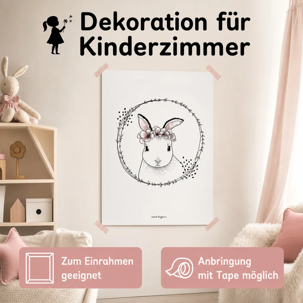 Lilipinso Poster Häschen mit Blüten weiß rosa