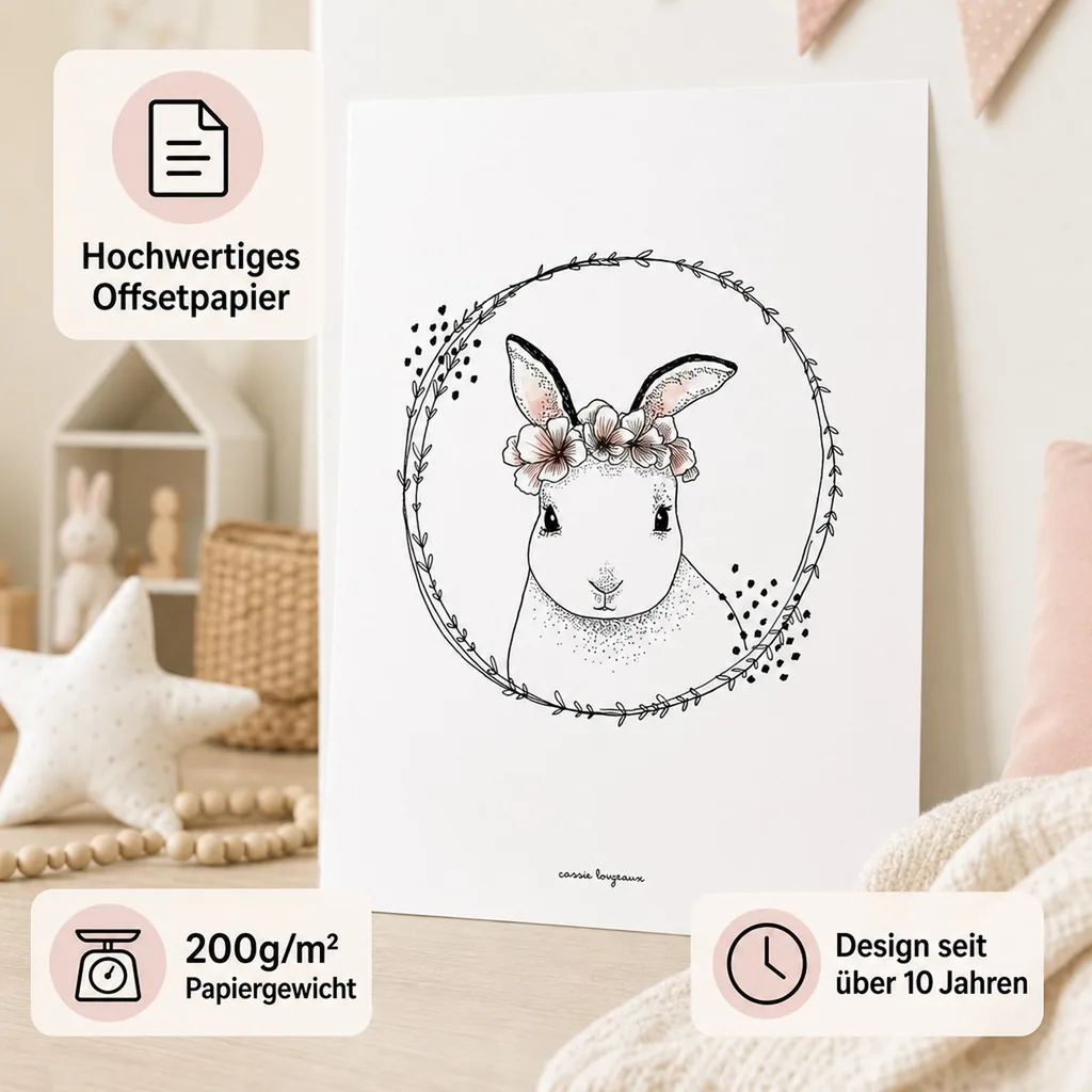 Lilipinso Poster Häschen mit Blüten weiß rosa
