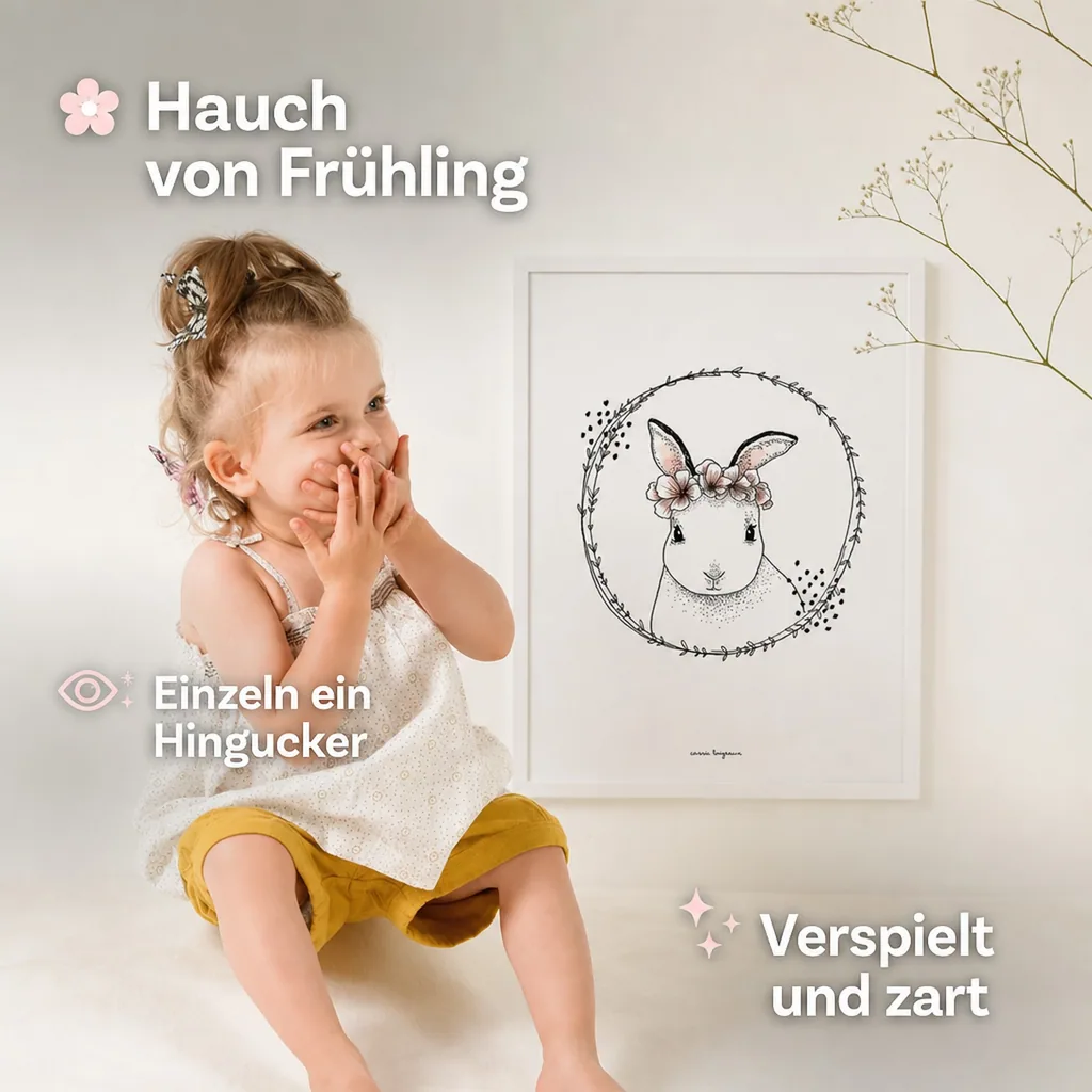 Lilipinso Poster Häschen mit Blüten weiß rosa