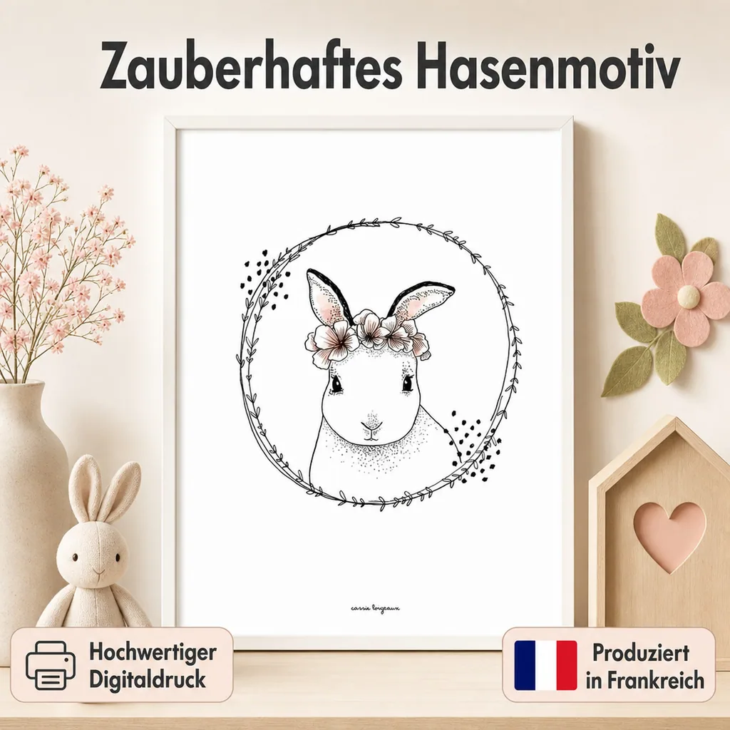 Lilipinso Poster Häschen mit Blüten weiß rosa