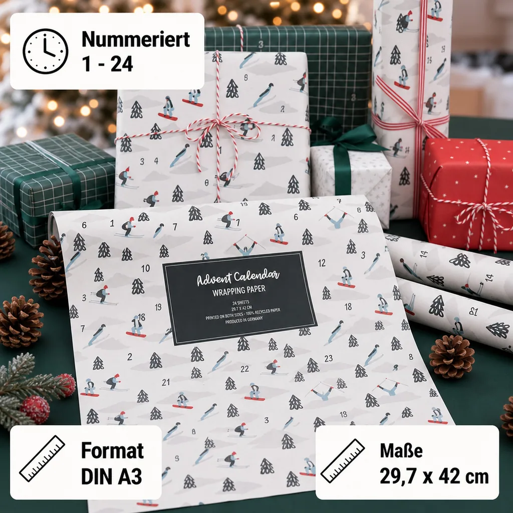 Ava & Yves Geschenkpapier Adventskalender Ski