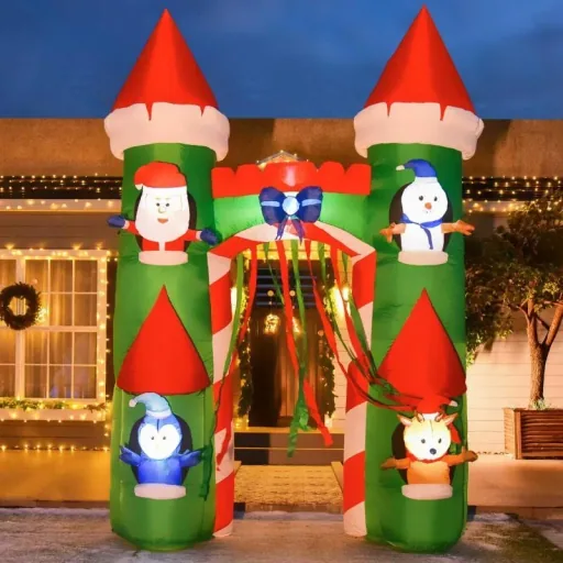 Aufblasbarer Weihnachtsbogen mit Weihnachtsmann Schneemann Hirsch und Pinguin