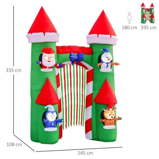 Aufblasbarer Weihnachtsbogen mit Weihnachtsmann Schneemann Hirsch und Pinguin