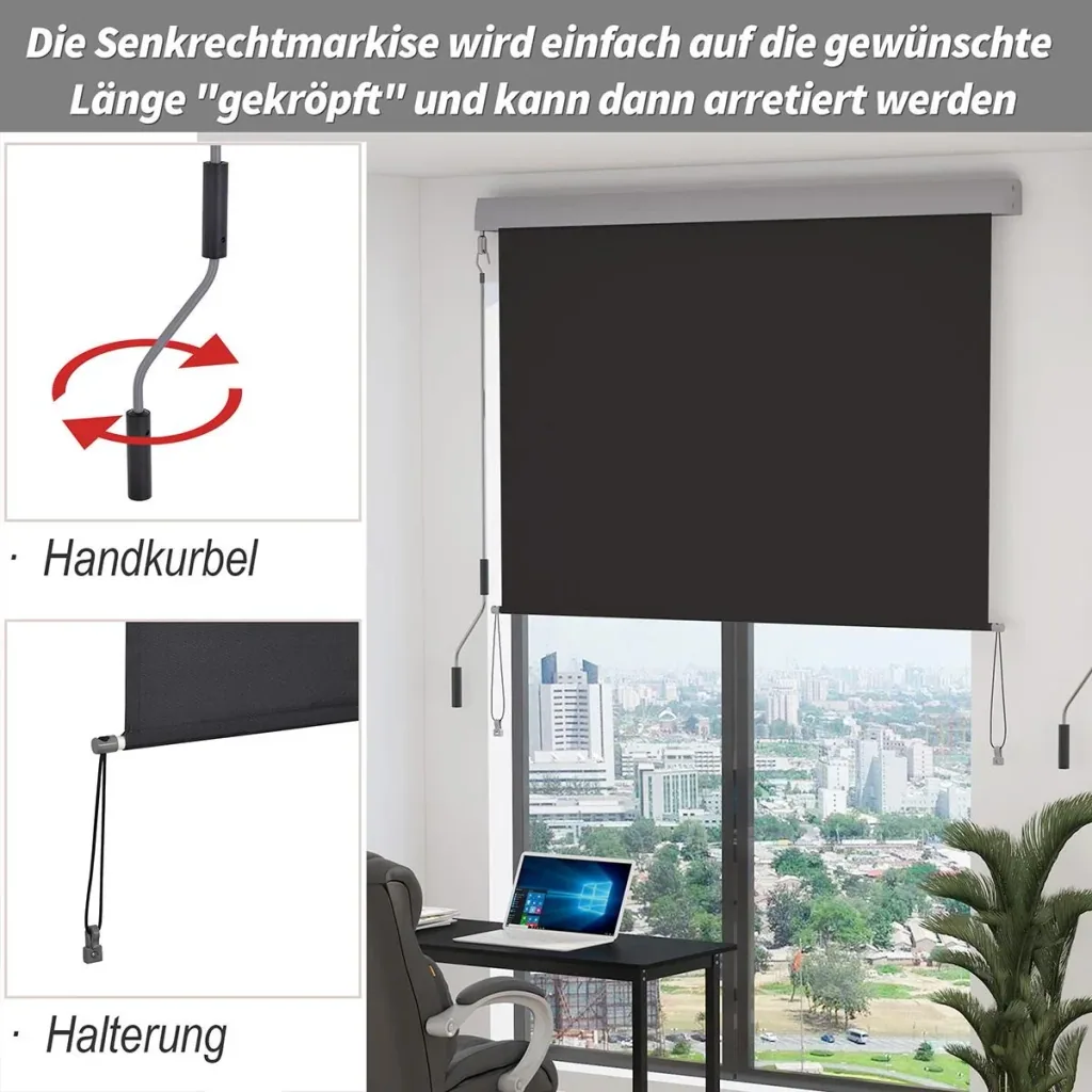 Senkrechtmarkise mit Handkurbel dunkelgrau