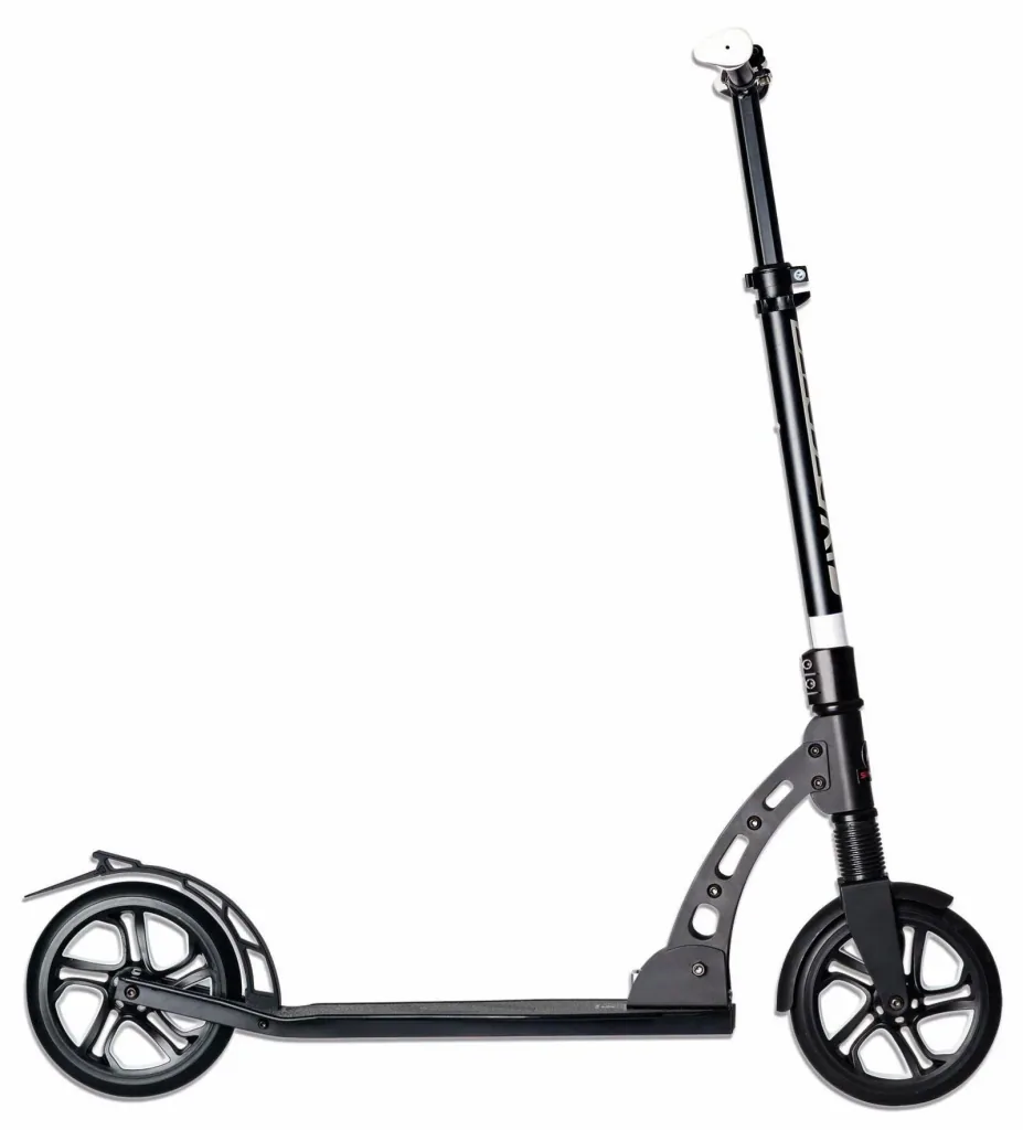 Aluminium Scooter mit Frontfederung, Klappmechanismus, 205 mm, ABEC 7, höhenverstellbar, schwarz