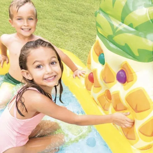 Aufblasbares Kinderbecken mit Rutsche Obst 244 x 191 x 91 cm INKL. Free And Easy Schwimmbadfliesen Schaumstoff Blau 9